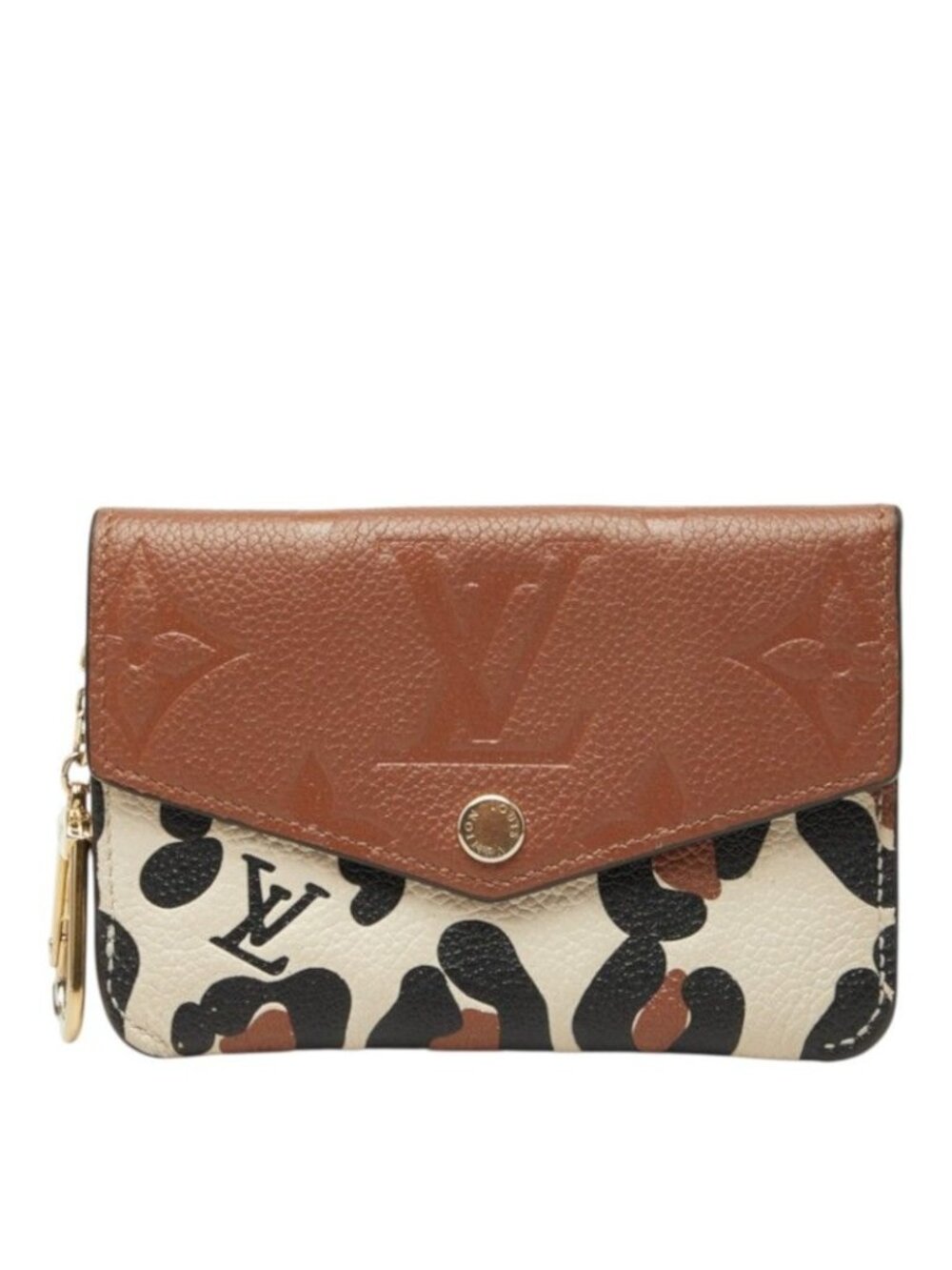 Louis Vuitton Monogram Empreinte Leopard Pochette Cles NM Coin Purse Beige